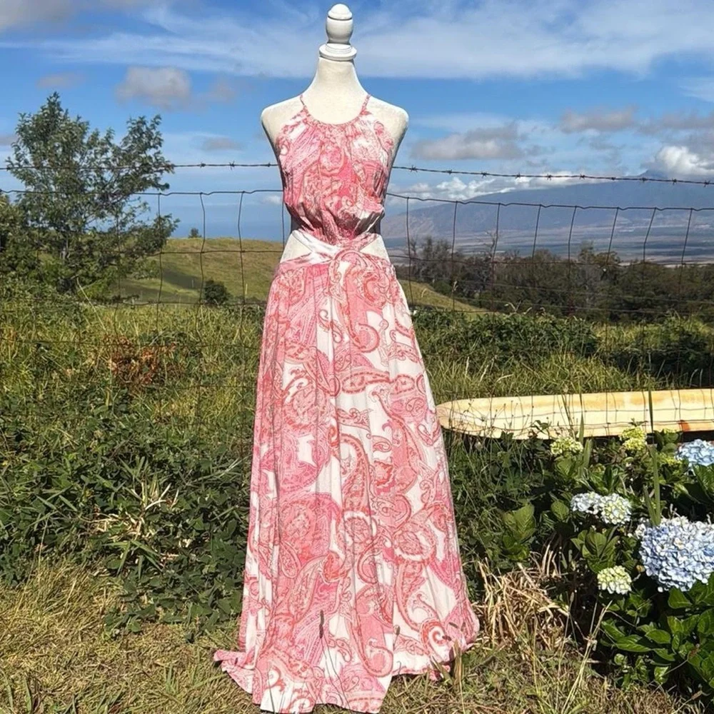 NWT MELISSA ODABASH Arabella cutout printed voile maxi dress Boho Chic Beach - Picture 2 of 9